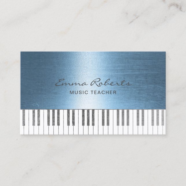 Tarjeta De Visita Maestro de música Royal Blue Piano Keys musical (Anverso)