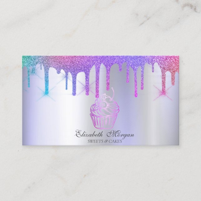 Tarjeta De Visita Magdalena Chic Goteo de Arcoíris Panadería Violeta (Anverso)