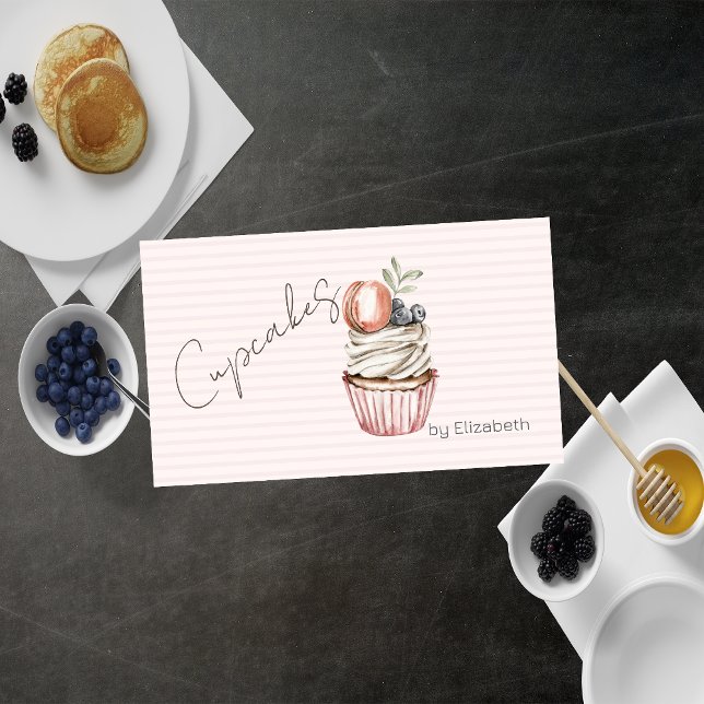 Tarjeta De Visita Magdalena Chic Macaroon,Dulces,Fondo a Rayas (Subido por el creador)