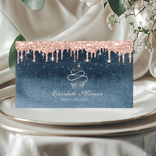 Tarjeta De Visita Magdalena Dulce Rosa Dorado Gotea Diamantes Azul 