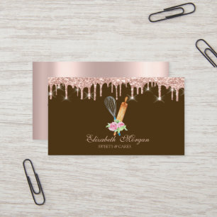 Tarjeta De Visita Magdalena Dulce Rosa Dorado Gotea Panadería Marrón