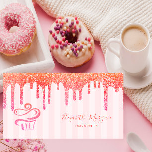 Tarjeta De Visita Magdalena elegante con rayas rosadas y gotas de br