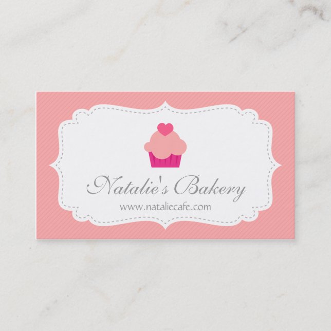 Tarjeta De Visita Magdalena elegante, moderna, rosada, panadería (Anverso)