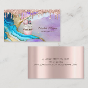 Tarjeta De Visita Magdalena Macaroon Rosa Dorado Goteos Mármol Panad