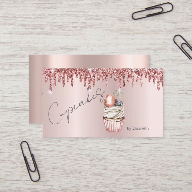 Tarjeta De Visita Magdalenas Chic Macaroon Drips Rosa Oro (Anverso/Reverso In Situ)