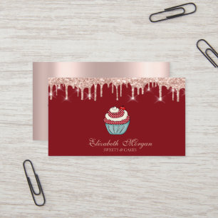 Tarjeta De Visita Magdalenas Dulces Rosa Dorado Goteo Rojo