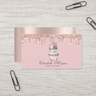 Tarjeta De Visita Magdalenas Gourmet Macaroon Drips Rosa Dorado