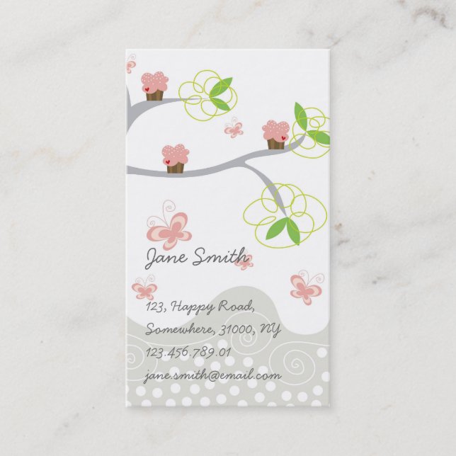 Tarjeta De Visita Magdalenas rosadas dulces caprichosas en mariposa (Anverso)