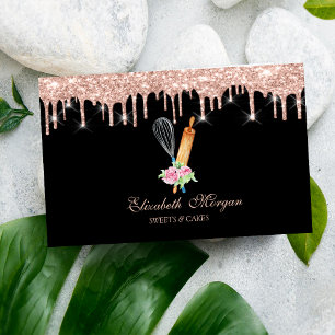 Tarjeta De Visita Magdalenas Sweets Rose Gold Drips Panadería Negra