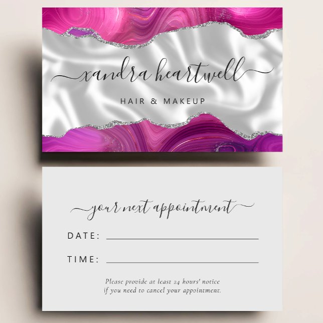 Tarjeta De Visita Magenta Agate Silver Glam Stylist Appointment (Subido por el creador)