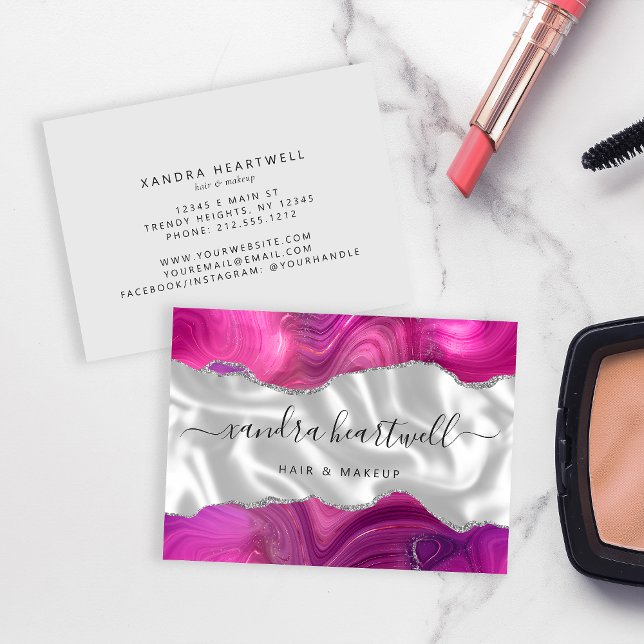 Tarjeta De Visita Magenta Agate Silver Purpurina Luxury (Subido por el creador)