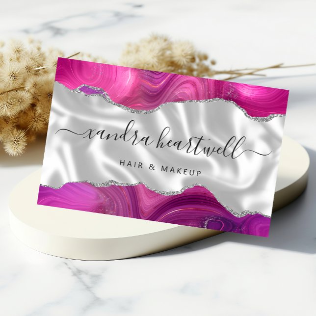 Tarjeta De Visita Magenta Agate Silver Purpurina Luxury (Subido por el creador)