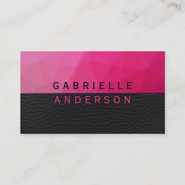 Tarjeta De Visita Magenta geométrica | Lux Black Leather (Anverso)