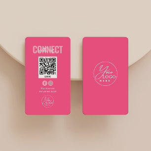 Tarjeta De Visita Magenta Pink Connect Con El Código QR De Los Medio