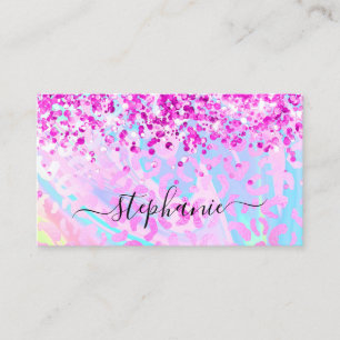 Tarjeta De Visita Magenta Rosa Brillo Leopardo Iridescente