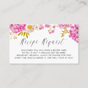 Tarjeta De Visita Magenta Watercolor Hydrangeas Recipe Request Card