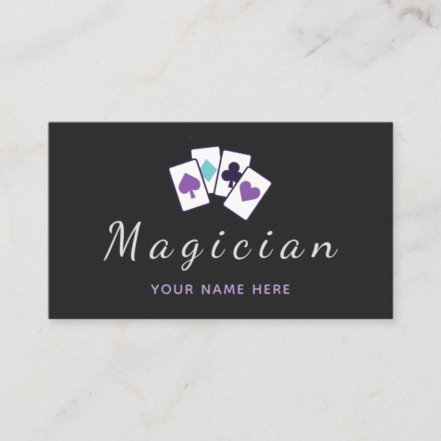 Tarjeta De Visita Magia Magia Jugando Cartas Modernas Mínimas Negro (Anverso)