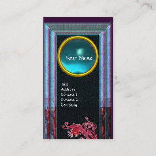 Tarjeta De Visita MAGIC BERRIES AZUL AQUAMARINE GEM MONOGRAM Verde a