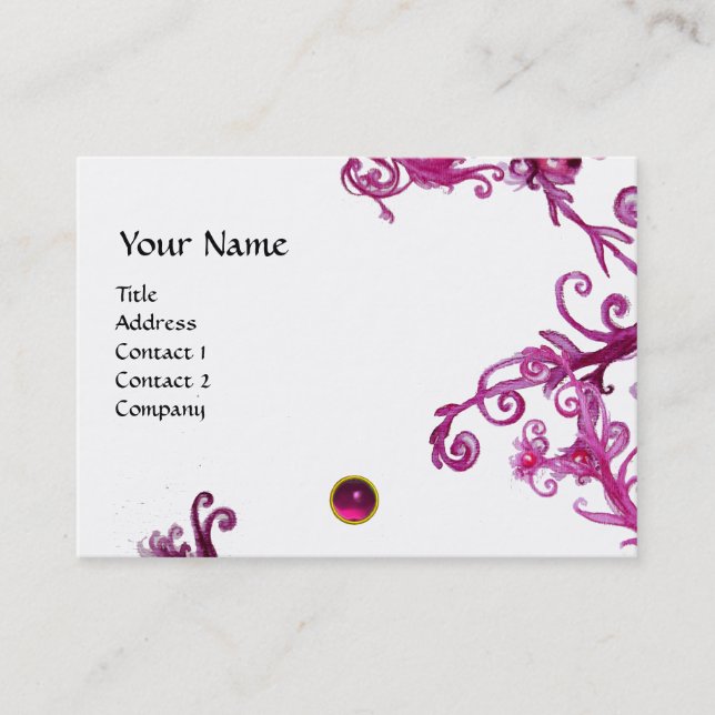 Tarjeta De Visita MAGIC BERRIES FUCHSIA GEM MONOGRAM, blanco negro (Anverso)