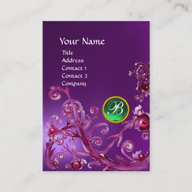 Tarjeta De Visita MAGIC BERRIES GREEN GEM MONOGRAM amethyst morado (Anverso)