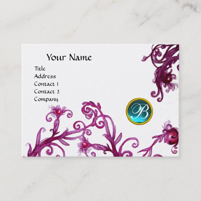 Tarjeta De Visita MAGIC BERRIES MONOGRAM, azul acuamarino (Anverso)