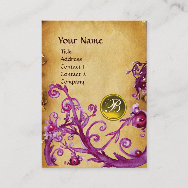 Tarjeta De Visita MAGIC BERRIES MONOGRAM GEM pergamino amarillo oscu (Anverso)