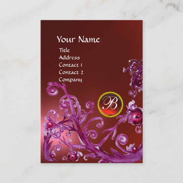 Tarjeta De Visita MAGIC BERRIES MONOGRAM GEM ruby rojo (Anverso)