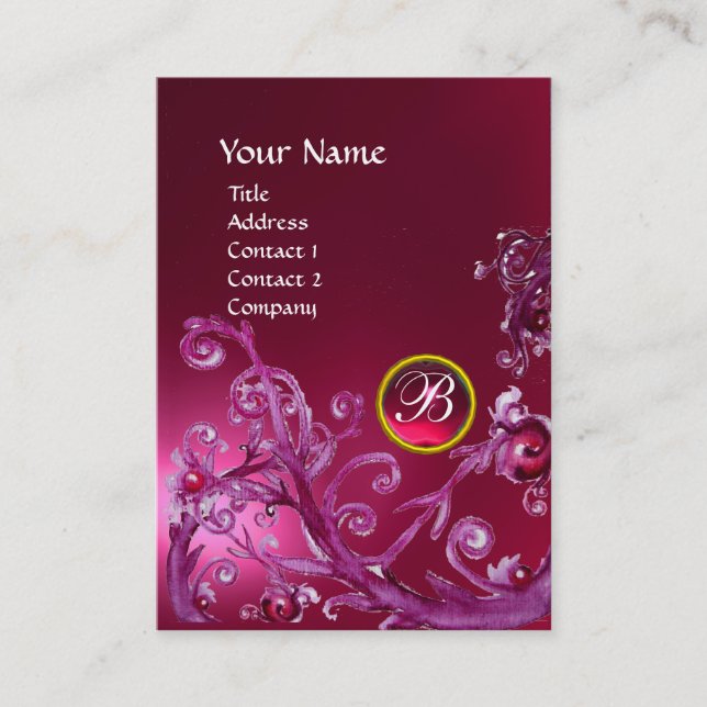 Tarjeta De Visita MAGIC BERRIES MONOGRAM GEM ruby rosa (Anverso)