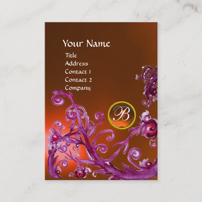 Tarjeta De Visita MAGIC BERRIES MONOGRAM GEM topaz naranja (Anverso)