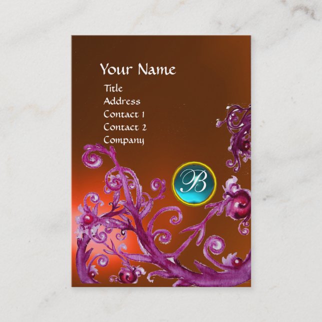 Tarjeta De Visita MAGIC BERRIES MONOGRAM GEM topaz naranja azul (Anverso)