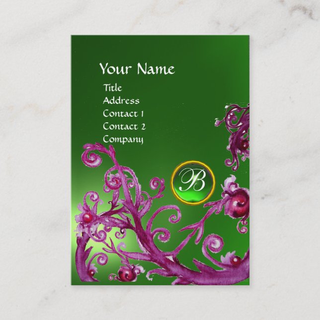 Tarjeta De Visita MAGIC BERRIES MONOGRAM GEM verde esmeralda (Anverso)