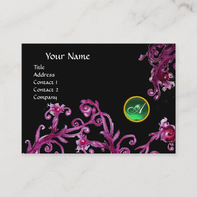 Tarjeta De Visita MAGIC BERRIES MONOGRAM gema verde negro (Anverso)