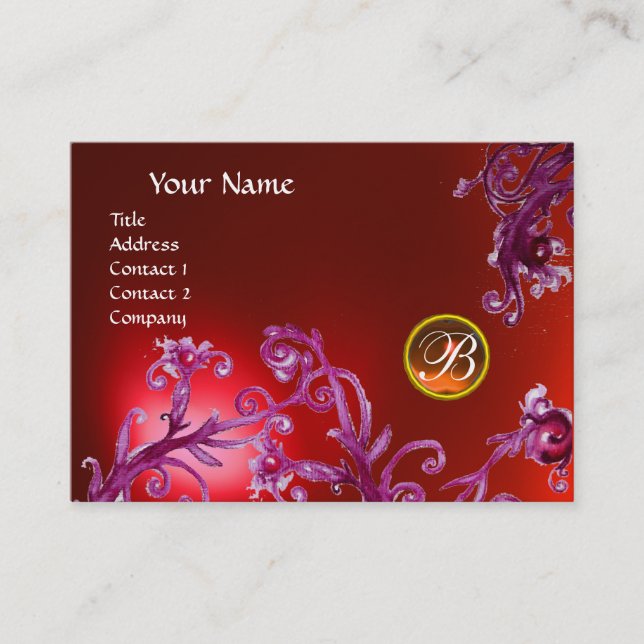 Tarjeta De Visita MAGIC BERRIES MONOGRAM, naranja rojo rubí (Anverso)