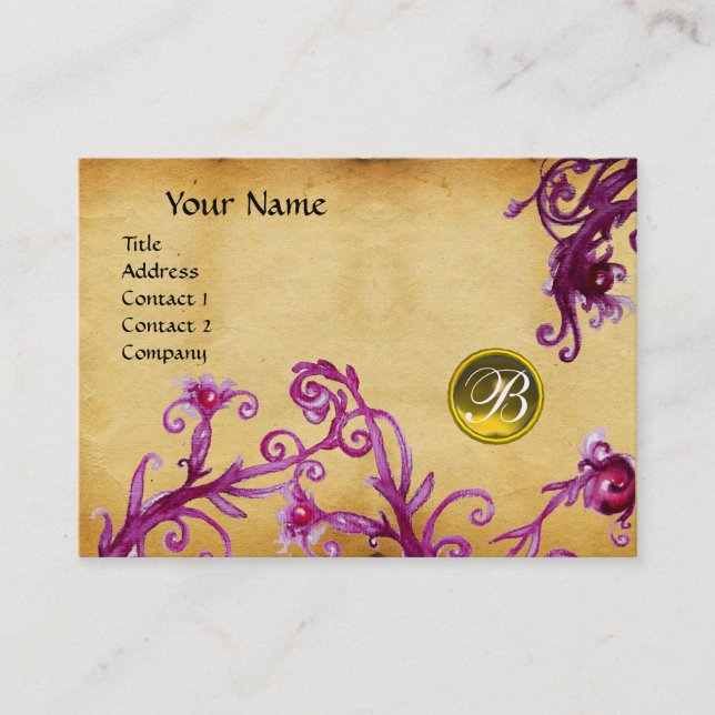 Tarjeta De Visita MAGIC BERRIES MONOGRAM, pergamino amarillo topaz (Anverso)