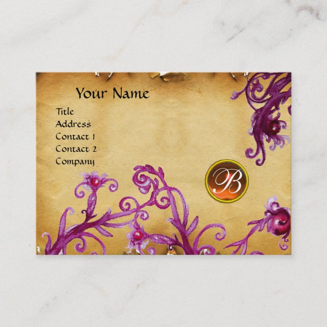 Tarjeta De Visita MAGIC BERRIES MONOGRAM, pergamino naranja topaz (Anverso)