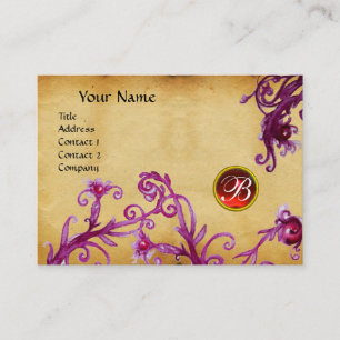 Tarjeta De Visita MAGIC BERRIES MONOGRAM, pergamino rojo rubí