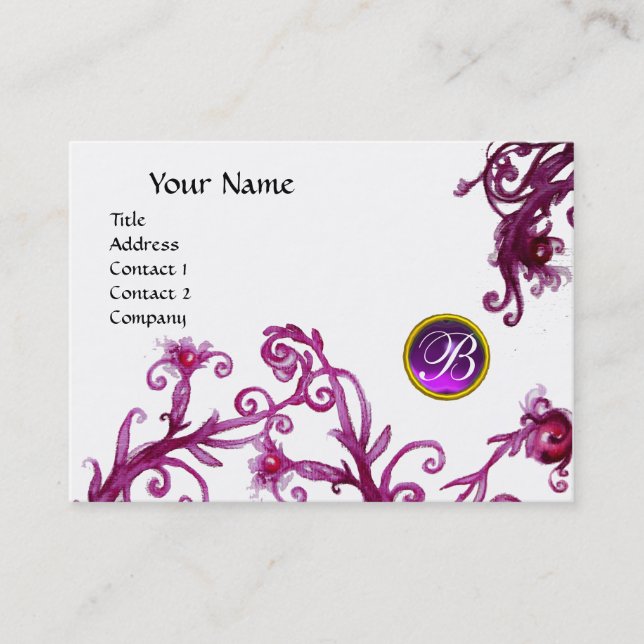 Tarjeta De Visita MAGIC BERRIES MONOGRAM, rubí morado rojo (Anverso)
