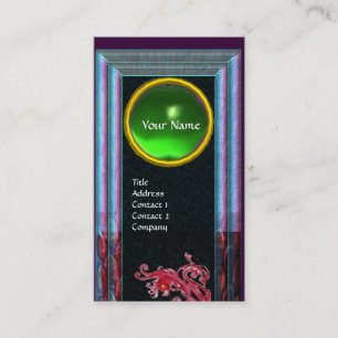 Tarjeta De Visita MAGIC BERRIES VERDE EMERALD MONOGRAM, azul negro