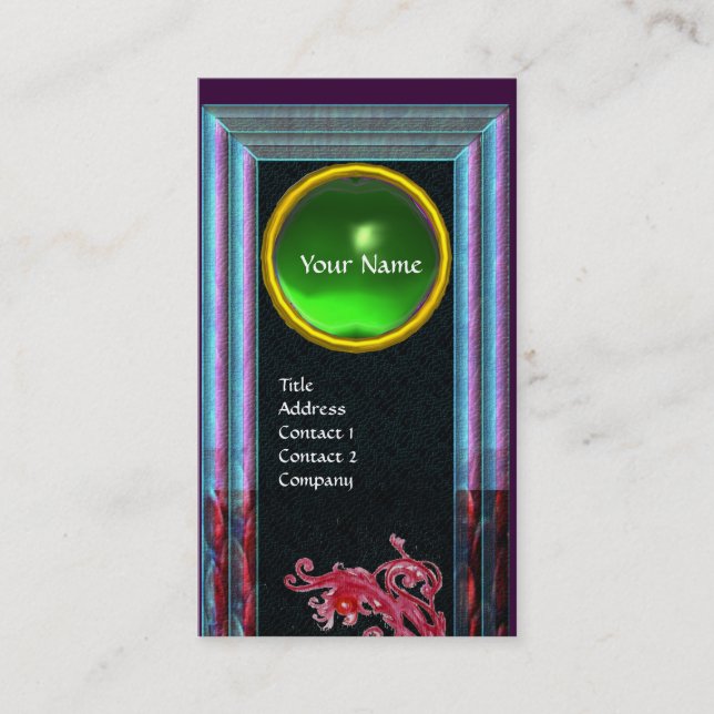 Tarjeta De Visita MAGIC BERRIES VERDE EMERALD MONOGRAM, azul negro (Anverso)