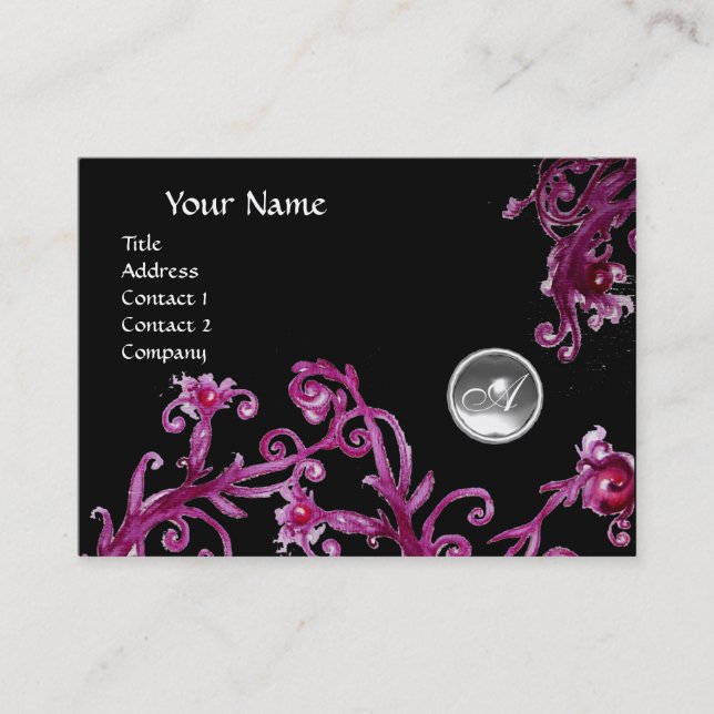 Tarjeta De Visita MAGIC BERRIES WHITE CRYSTALGEM MONOGRAM negro (Anverso)