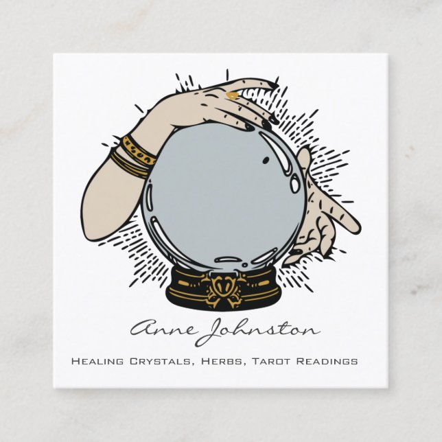 Tarjeta de visita Magic Crystal Ball y Hands Squar (Anverso)