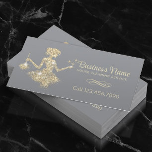 Tarjeta De Visita Magic Gold Sparkles Maid House Cleing Service
