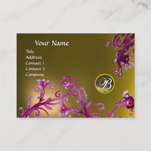 Tarjeta De Visita MÁGICA BERRIES MONOGRAM, Agato gris topaz amarillo (Anverso)