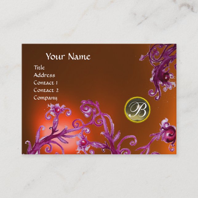 Tarjeta De Visita MÁGICA BERRIES MONOGRAM, Gray Agate topaz naranja (Anverso)