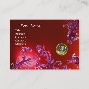 Tarjeta De Visita MÁGICA BERRIES MONOGRAM, Gris Agriado rubí rojo