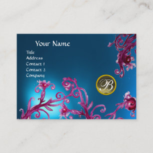 Tarjeta De Visita MÁGICA BERRIES MONOGRAM, Zafiro azul, Agriato gris