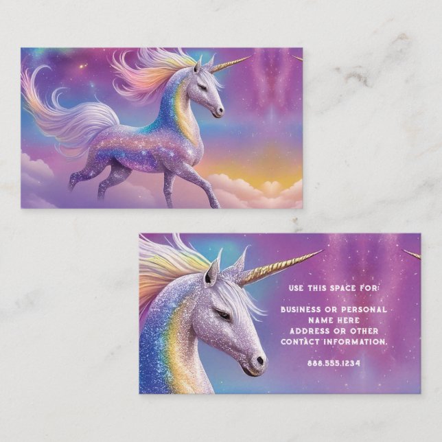 Tarjeta De Visita Magical Rainbow Glitter White Unicorn Sparkles (Anverso / Reverso)