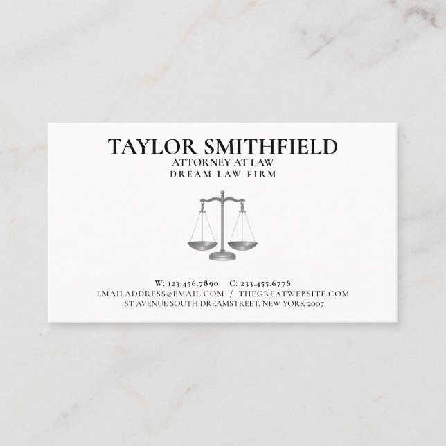 Tarjeta De Visita Magistrado de la abogacía Scales of Justice (Anverso)