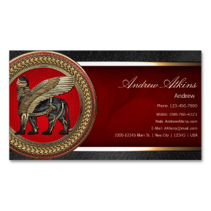 Tarjeta De Visita Magnética [100] León alado asirio: Lamassu dorado y negro