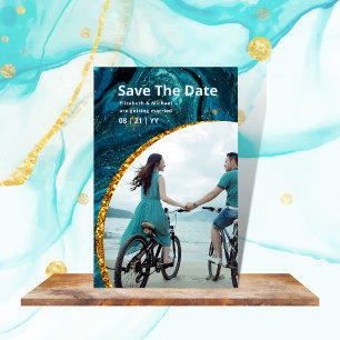 Tarjeta De Visita Magnética 25 X FECHAS DE AHORRO DEL Boda DE FOTO DE Oro Agat